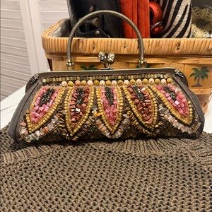 Embellished Pink and Brown Women's Handbag